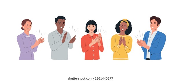 Men and women clapping  thanking or showing appreciation at event.  Vector cartoon flat style illustration