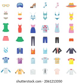Men and women clothing accessories flat vector icon collection set