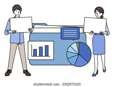 Men and women collecting information