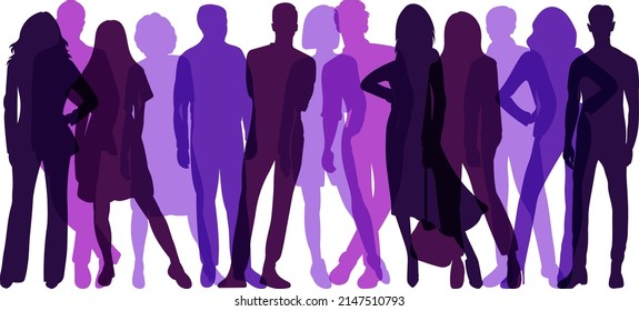 men, women colorful silhouette, on white background, isolated, vector