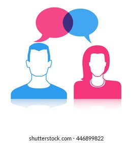 men and women couple with dialog speech bubbles