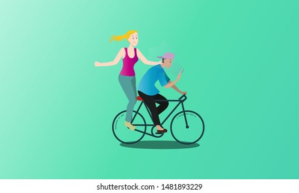 men and women cycling, flat vector