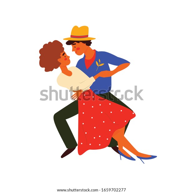 サルサ サンバ ルンバ ラテンダンスを踊る男性と女性 学校で男女が踊る パーティーで楽しむキャラクター フラットなカラフルベクターイラスト のベクター画像素材 ロイヤリティフリー