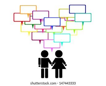 Men and Women with dialog box from vector art.