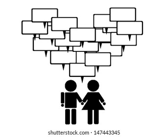 Men and Women with dialog box from vector art.