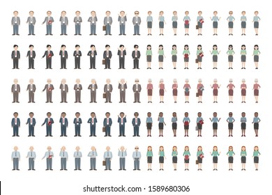 Men and women of different ethnicities standing in different poses. Vector illustration.
