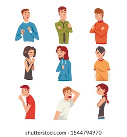 Men and Women with Different Expressions Set, Male and Female Character Facial Emotions Vector Illustration