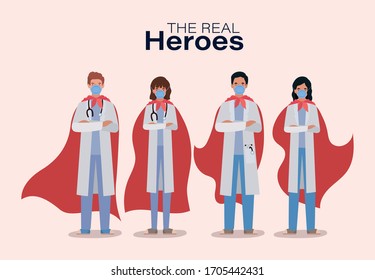 Men And Women Doctors Heroes With Capes Against 2019 Ncov Virus Design Of Covid 19 Cov Infection Disease Symptoms And Medical Theme Vector Illustration