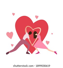 Men and women doing heart shaped pose, Make a symbol of love vector illustration 