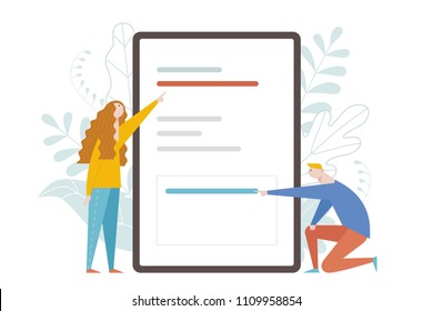 Men and women are doing internet search. flat design style vector graphic illustration set Men and women are doing internet search. flat design style vector graphic illustration set