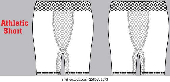 Men , women drawstring waist short pant and jogger bottom flat technical cad drawing template