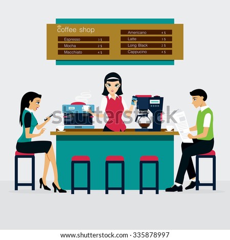 Men and women are drinking coffee cafe.