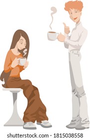 Men and women drinking coffee vector illustration