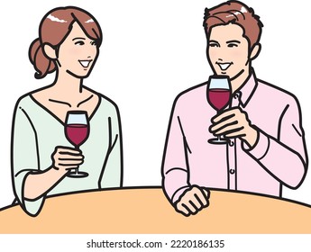 Men and women drinking wine.