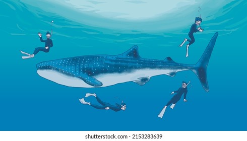Men and women enjoying snorkeling in the sea