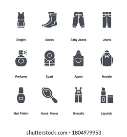 Men and Women fashion clothing and accessories Glyph Icons set. 