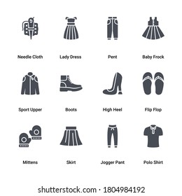 Men and Women fashion clothing and accessories Glyph Icons set. 