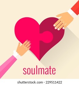 Men and women gather puzzle in the form of heart - soul mate