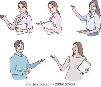 men and women giving presentations