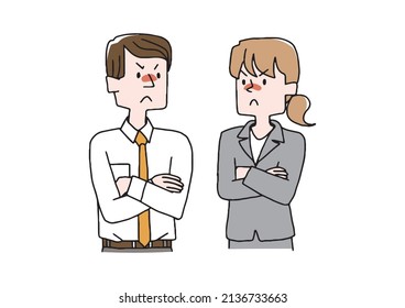  Men and women glaring at each other Comical handwritten figures Vectors, simple coloring of line drawings