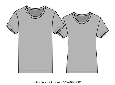 Men & Women Gray T-Shirt Vector For Template With Front View.