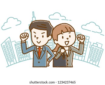 Men and women to the guts pose, business image