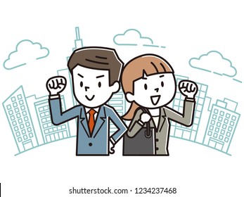 Men and women to the guts pose, business image