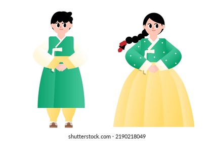 Men and women in hanbok characters.