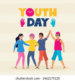 men and women happy youth day flat design vector illustration