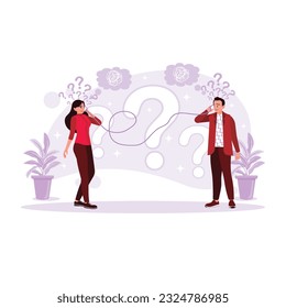 Men and women have difficulty communicating and experience communication disorders. Trend Modern vector flat illustration.