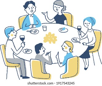 Men and women having a supper