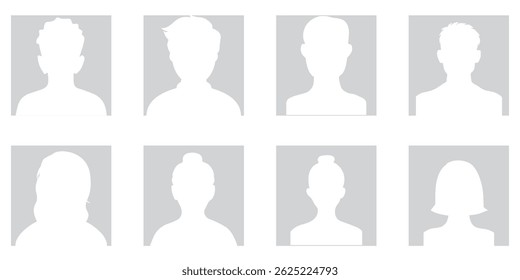 Men and women head business silhouette icon set. Human black avatar vector in line circle isolated on white. Male and female profile picture illustration.