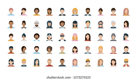 Men and women heads set design, Boy male person people human social media and portrait theme Vector illustration