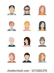 Men and women heads set design, Boy male person people human social media and portrait theme Vector illustration
