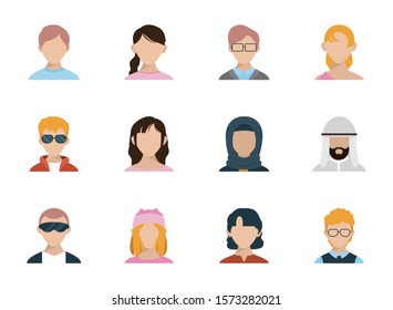 Men and women heads set design, Boy male person people human social media and portrait theme Vector illustration
