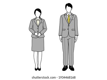 Men and women in job hunting recruitment suits hand draw style vector design illustration.