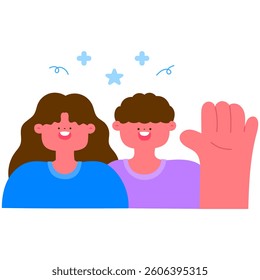 Men and women joining forces for power and teamwork flat vector illustration