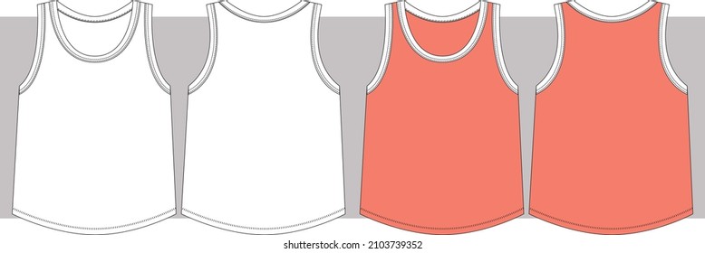 Men women and kids Tank top flat sketch