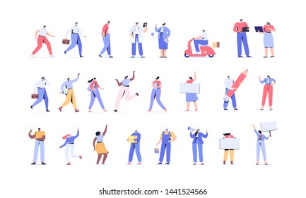 Men and women kit. Young people vector set. Crowd. Different people. Flat vector characters isolated on white background.	
