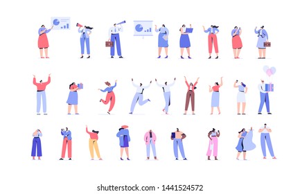 Men and women kit. Young people vector set. Crowd. Different people. Flat vector characters isolated on white background.	
