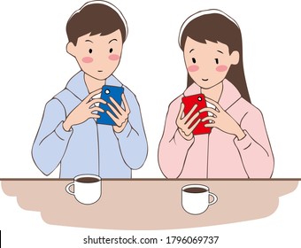 
Men and women looking at smartphones