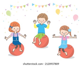 Men and women on balance ball Illustration Set