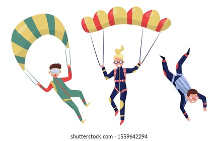 Men and women are paratroopers. Vector illustration on a white background.