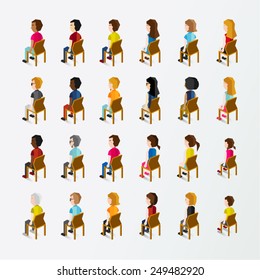 Men and Women People In Side Sitting View Vector Illustration