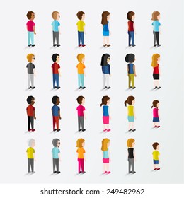 Men and Women People In Side Standing View Vector Illustration