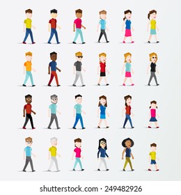 Men and Women People Walking Icon Vector Illustration