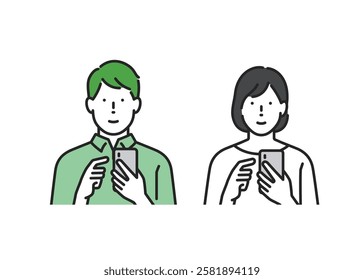 Men and women in plain clothes operating mobile phones