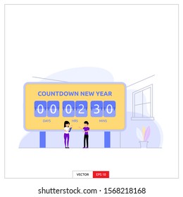 men and women are planning to celebrate the new year with only 2 hours left, the new year countdown. Vector illustration flat design style.