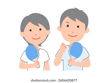 Men and women playing table tennis. A friendly and cute illustration with 3.5 heads. Simple colors make it easy to use.