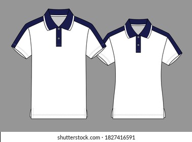 Camisas polo masculinas diseñan vectores azul blanco/naval, vista frontal.